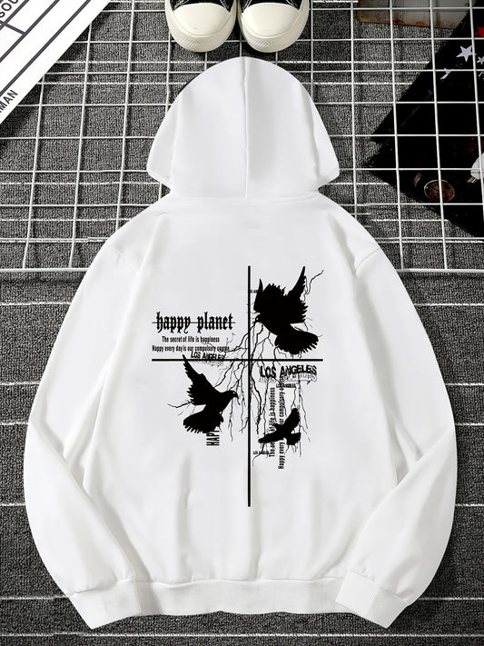 Men's Dove of Peace Hoodie | Geometric Line Art Pullover, Symbolic Streetwear Trend Hooded Sweatshirt Top with Pocket