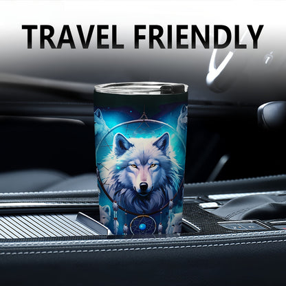 20oz Wolf Lover's Tumbler - Insulated Stainless Steel Coffee Cup with Leak-Proof Lid, Durable Travel Mug Perfect for Men, Women & Outdoor Enthusiasts