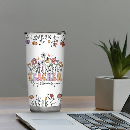 Personalized Teacher Tumbler - Custom Name 20oz Insulated Stainless Steel Mug | Floral & Pencil Design for Teacher Appreciation, Back to School & End of Year Gifts from Students