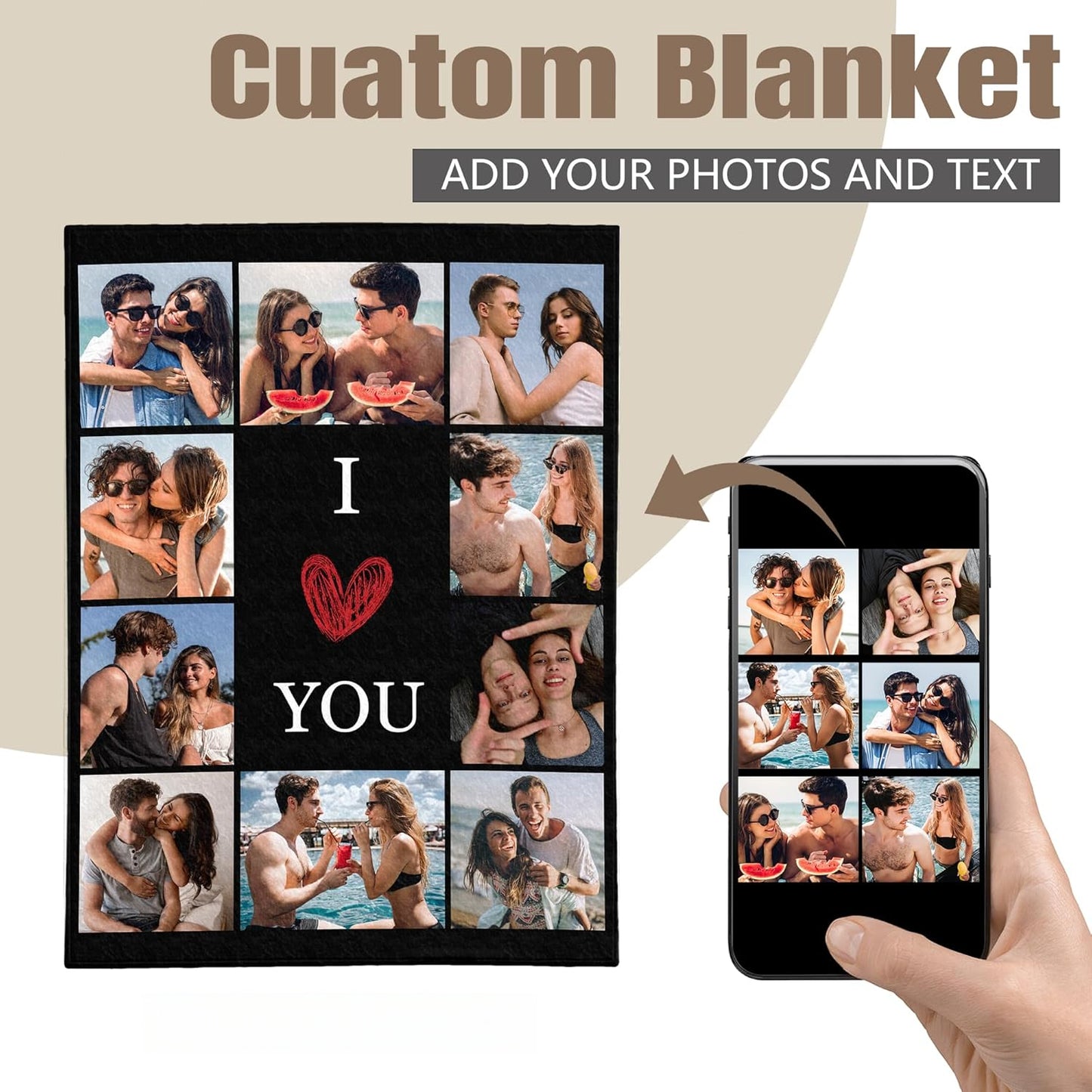 Custom Couple Photo Collage Blanket - Personalized with Multiple Pictures & Text, Romantic Christmas & Anniversary Gift