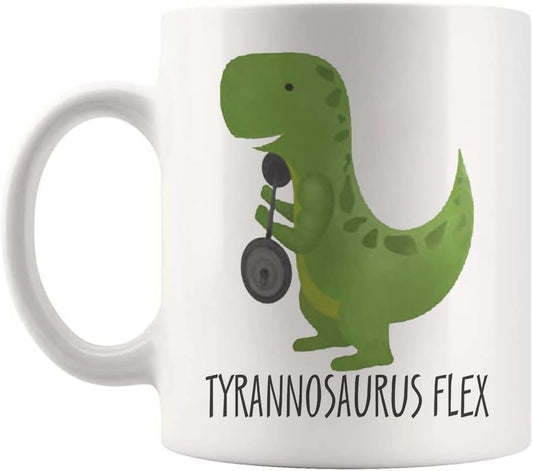 Funny Dinosaur Gym Mug for Personal Trainer, Weight Lifter, Dino Lover - White Ceramic Novelty Coffee Cup, 11oz