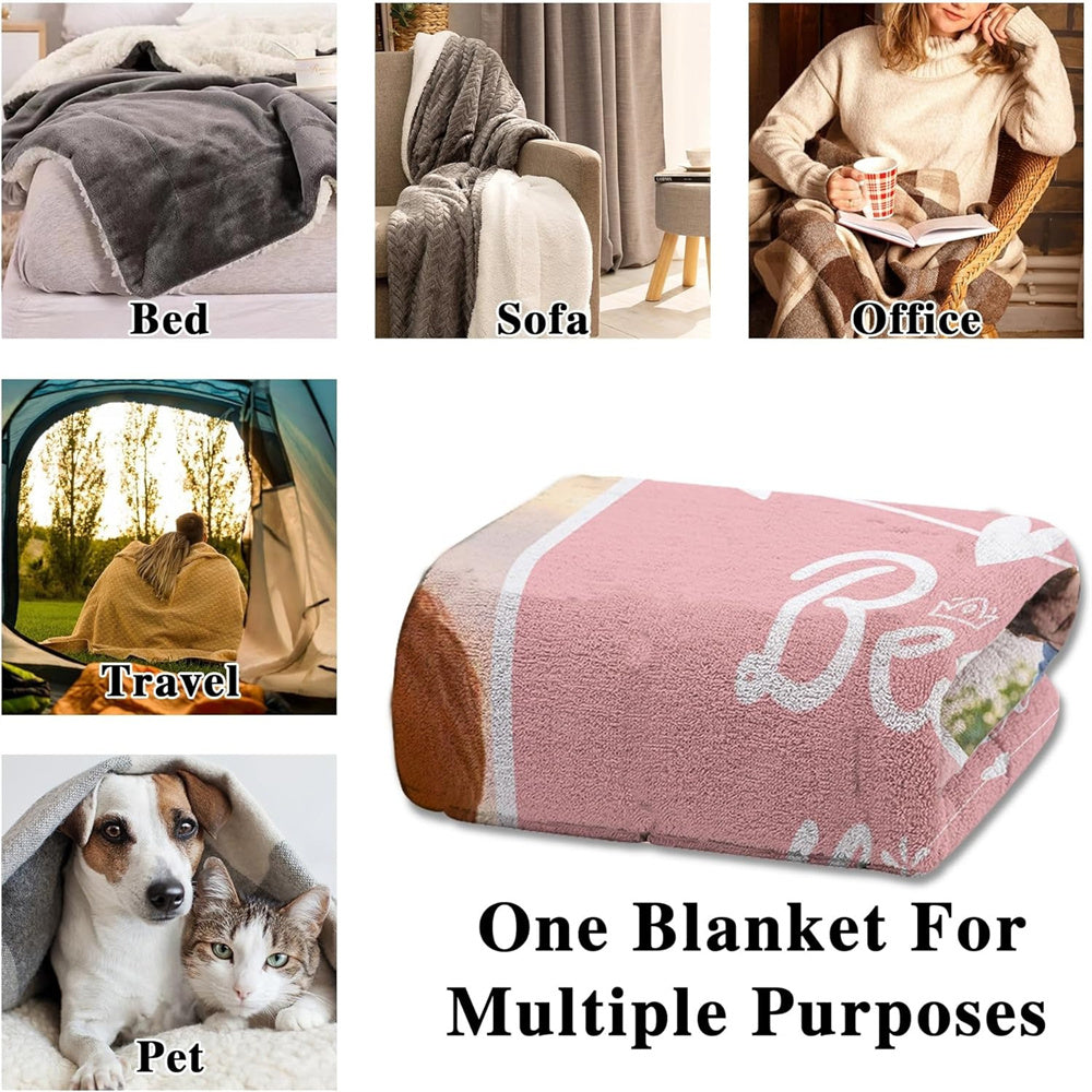 Custom Geometric Photo Blanket - Personalized Couple & Text Design, Modern All-Season Gift for Anniversary, Wedding, Christmas - Unique Keepsake Throw