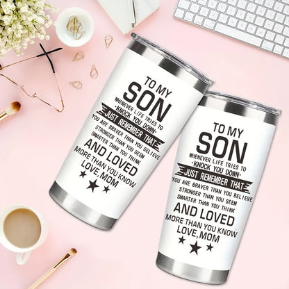 "Whenever Life Knocks You Down" Tumbler for Son - 20oz Inspirational Quote Stainless Steel Cup | Motivational Gift for Birthday, Mother‘s Day & Back to School
