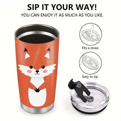 20oz Fox Tumbler, Vacuum Insulated Stainless Steel Travel Mug - Cute Fox Design Gift for Women, Girls, Daughter, Son - Birthday, Christmas, Summer Vacation