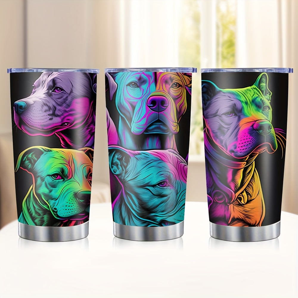 Colorful Dog Print Travel Mug - 20oz Insulated Stainless Steel Tumbler for Hot & Cold Drinks, Reusable & Fits Most Cup Holders - Perfect Pet Lover Gift for Christmas, Thanksgiving, Birthdays