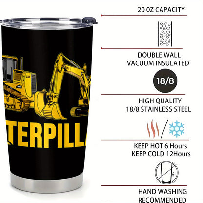 Caterpillar Construction Tumbler 20oz - Heavy Duty Stainless Steel Mug with Leak-Proof Lid | The Ultimate Gift for Builders, Truck Lovers & Big Kids at Heart