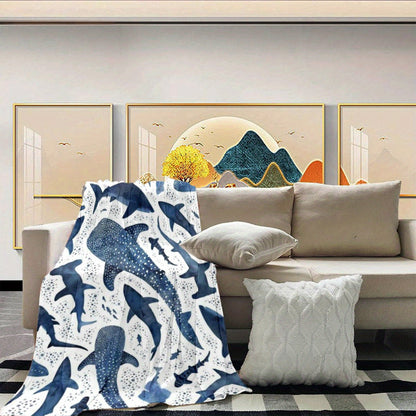 Shark & Ocean Flannel Throw Blanket | Deep Blue Print for Plush Blankets, All-Season Comfort