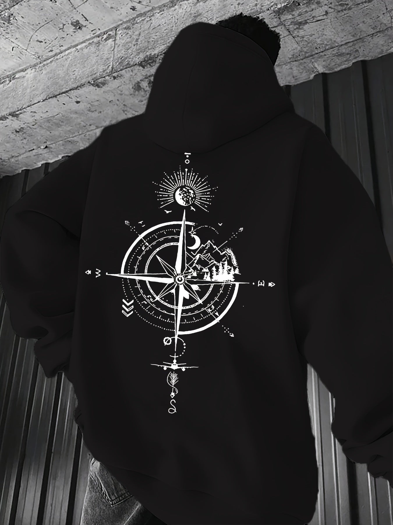 Men's Geometric Graphic Hoodie Streetwear Trend Hip Hop Casual Hooded Sweatshirt with Pocket