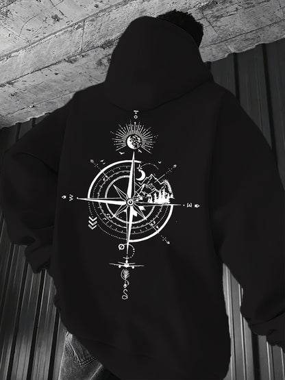 Men's Geometric Graphic Hoodie Streetwear Trend Hip Hop Casual Hooded Sweatshirt with Pocket