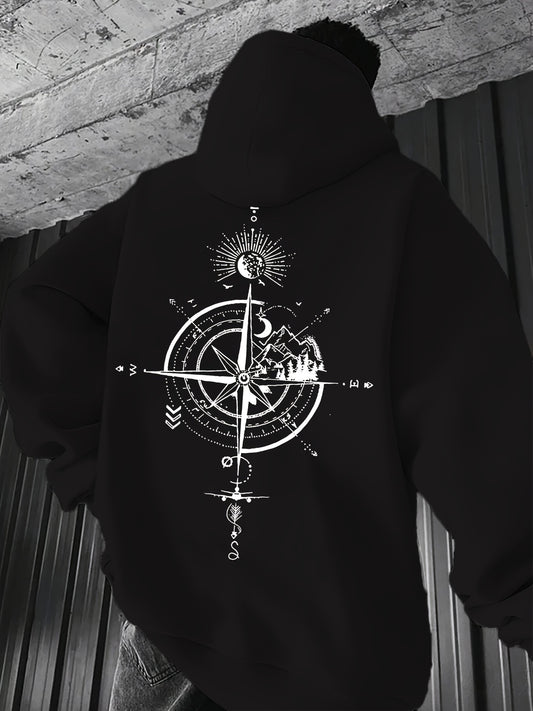 Men's Geometric Graphic Hoodie Streetwear Trend Hip Hop Casual Hooded Sweatshirt with Pocket
