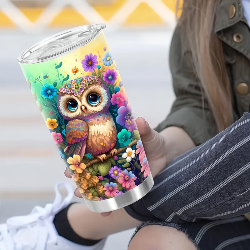 20oz Owl & Flower Insulated Mug - Premium 304 Stainless Steel, Double-Wall Vacuum - The Ultimate Valentine‘s Day & Christmas Gift for Her, Travel-Ready
