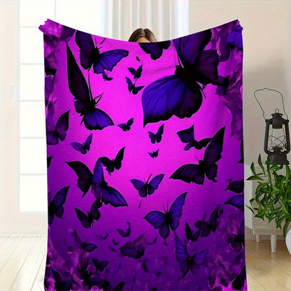 Purple Butterfly Flannel Throw Blanket - Soft & Lightweight for All Seasons, Multi-Use Gift for Home, Office, Camping, Whimsical Nature Decor