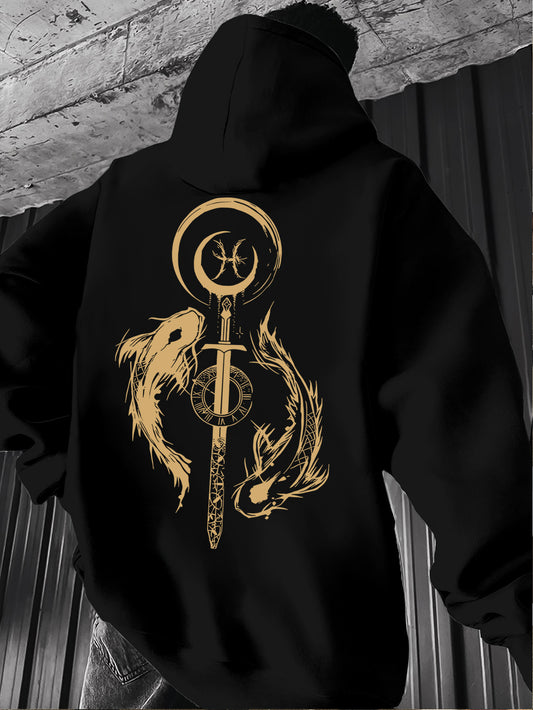 Fashion Koi Fortune Hoodie - Men's Artisanal Lucky Fish Design, Regular Fit Casual Pullover, Unique Artistic Gift