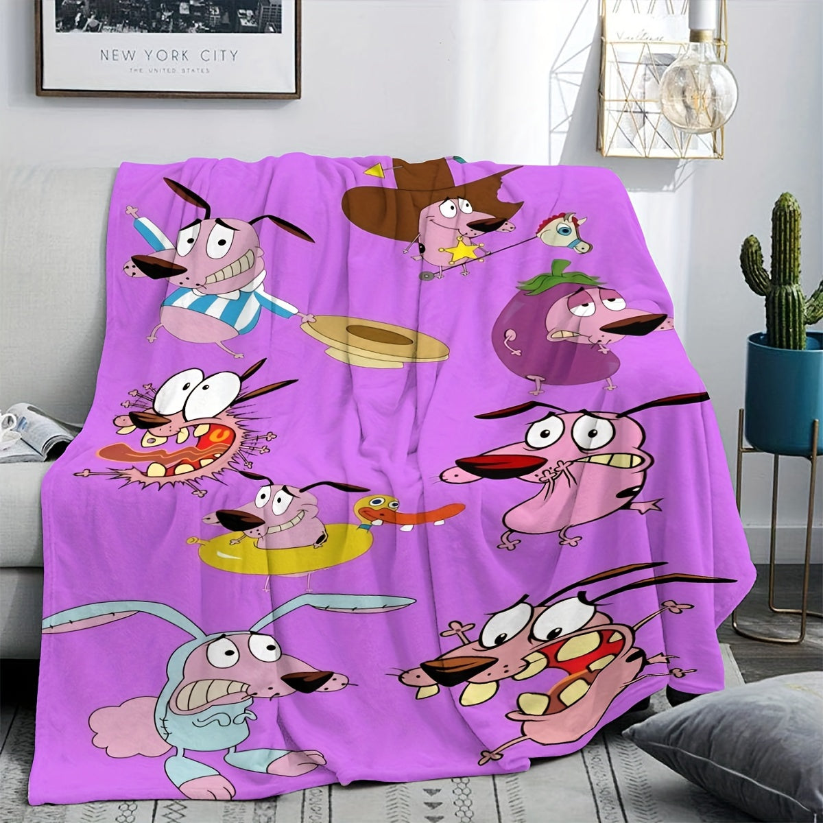 Cartoon Character Applique Thick Knit Blanket - Soft Polyester Year-Round Throw, Fun & Durable for Indoor & Outdoor Use, Machine Washable Animated Print
