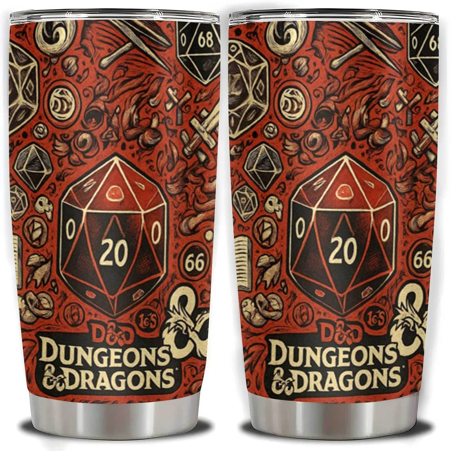 Dungeons & Dragons Stainless Steel Tumbler 20oz - Dragon & Gemstone Design, Double-Wall Vacuum Insulated, Leak-Proof Coffee Travel Mug, Gift for Gamers & D&D Fans
