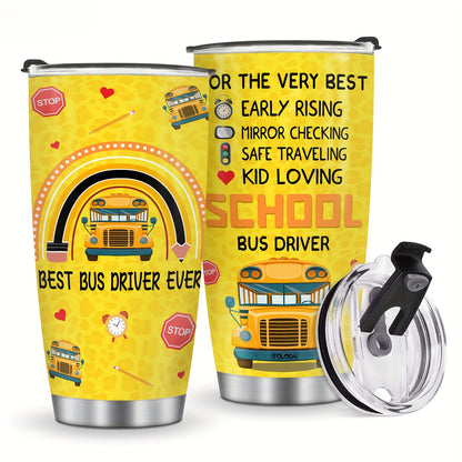 Best Bus Driver Ever Tumbler - 1pc Stainless Steel Thermal Travel Mug & Coffee Cup, School Bus Gift for Bus Drivers | Oval-Shaped Insulated Mug, Birthday Christmas Gifts for Men Women (Bus Lovers Gift)