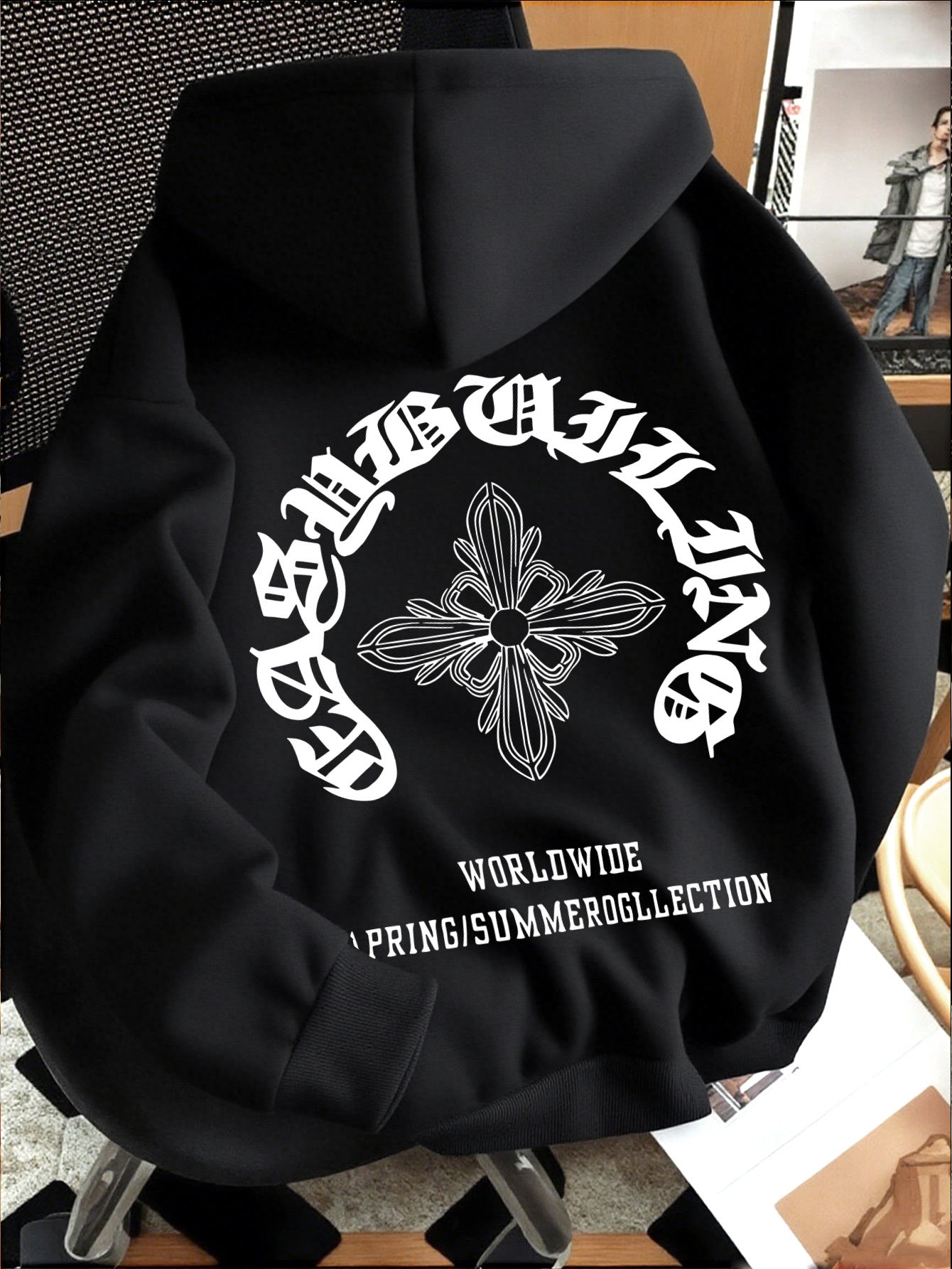Gothic Streetwear Trend Hoodie Men - Hip-Hop Letter Print, Bold Typography Regular Fit Pullover