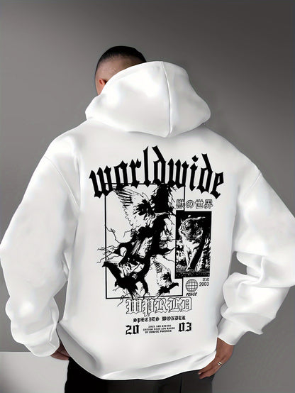 Fashion Graphic Letter Hoodie - Men's Casual Print Pullover, Regular Fit Typography Hooded Sweatshirt
