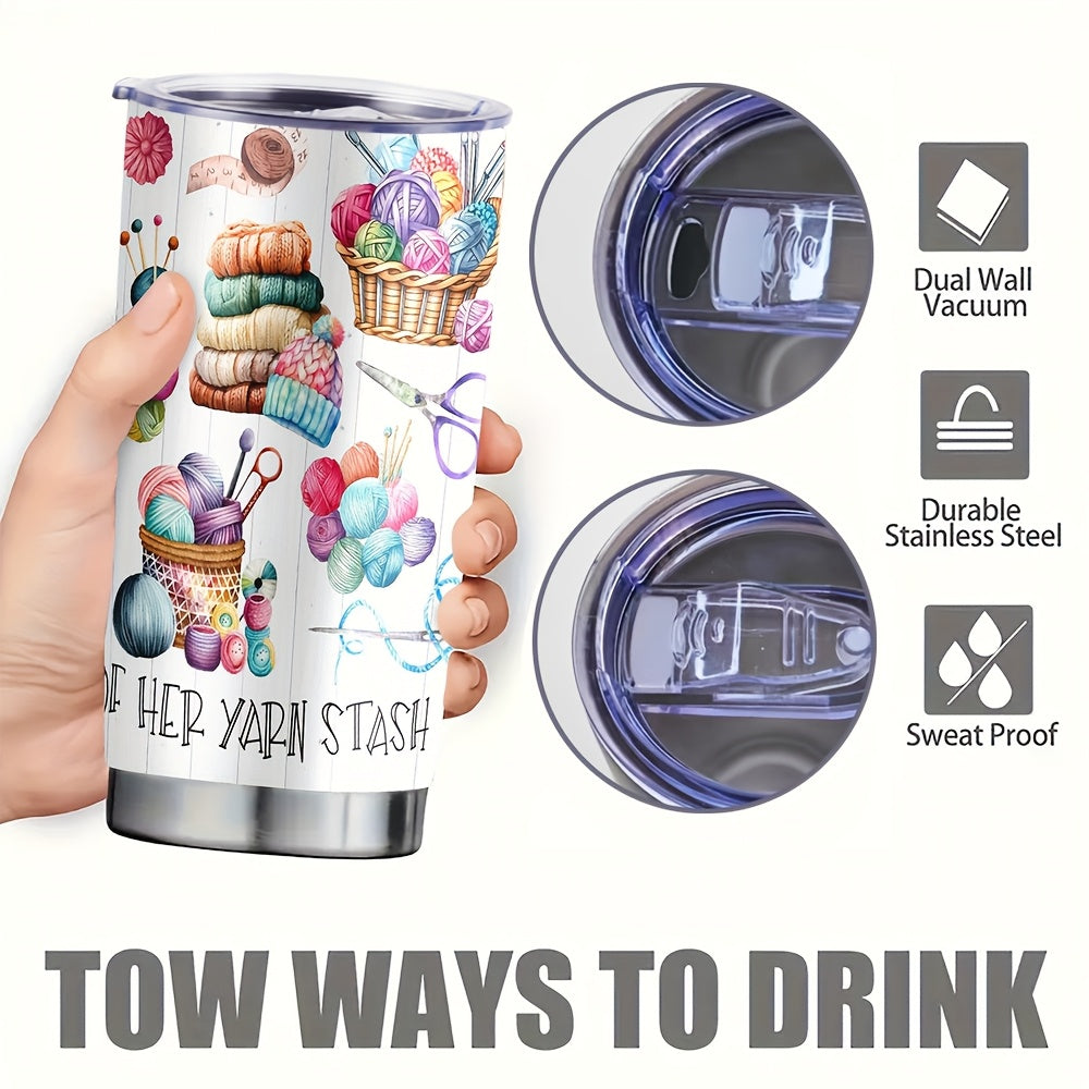 Stainless Steel Insulated Tumbler with Yarn Ball Print - Double Wall Thermal Coffee Cup Mug, Non-Slip & Reusable - Perfect Gift for Valentine's Day, Graduation, Birthday, Travel & Camping