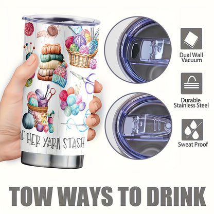 Stainless Steel Insulated Tumbler with Yarn Ball Print - Double Wall Thermal Coffee Cup Mug, Non-Slip & Reusable - Perfect Gift for Valentine's Day, Graduation, Birthday, Travel & Camping