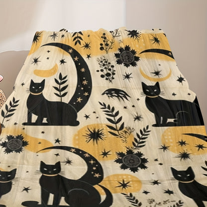 Vintage Cat Print Throw Blanket - Nostalgic Floral & Feline Design, All-Season Machine Washable, Cozy Gift for Cat Lovers & Home Decor