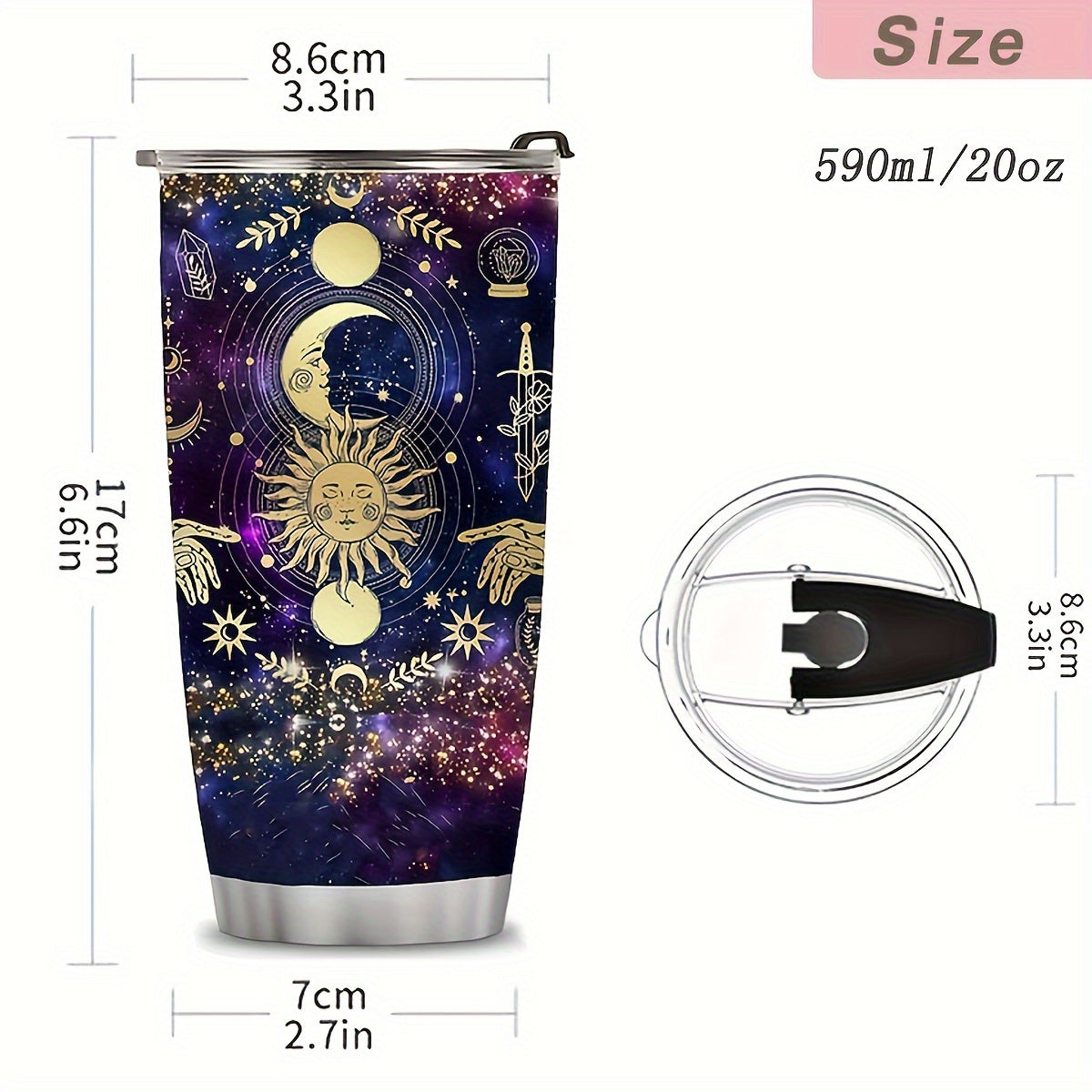 Celestial Sun & Moon Tumbler - 20oz Vacuum Insulated Stainless Steel Travel Mug, Double Wall Coffee Cup, Unique Gift for Her/Him, Moms, Dads, Any Occasion