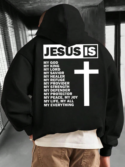 Men's Minimalist Letter Hoodie - Oversized Fit Pullover with Kangaroo Pocket | Essential Casual Streetwear