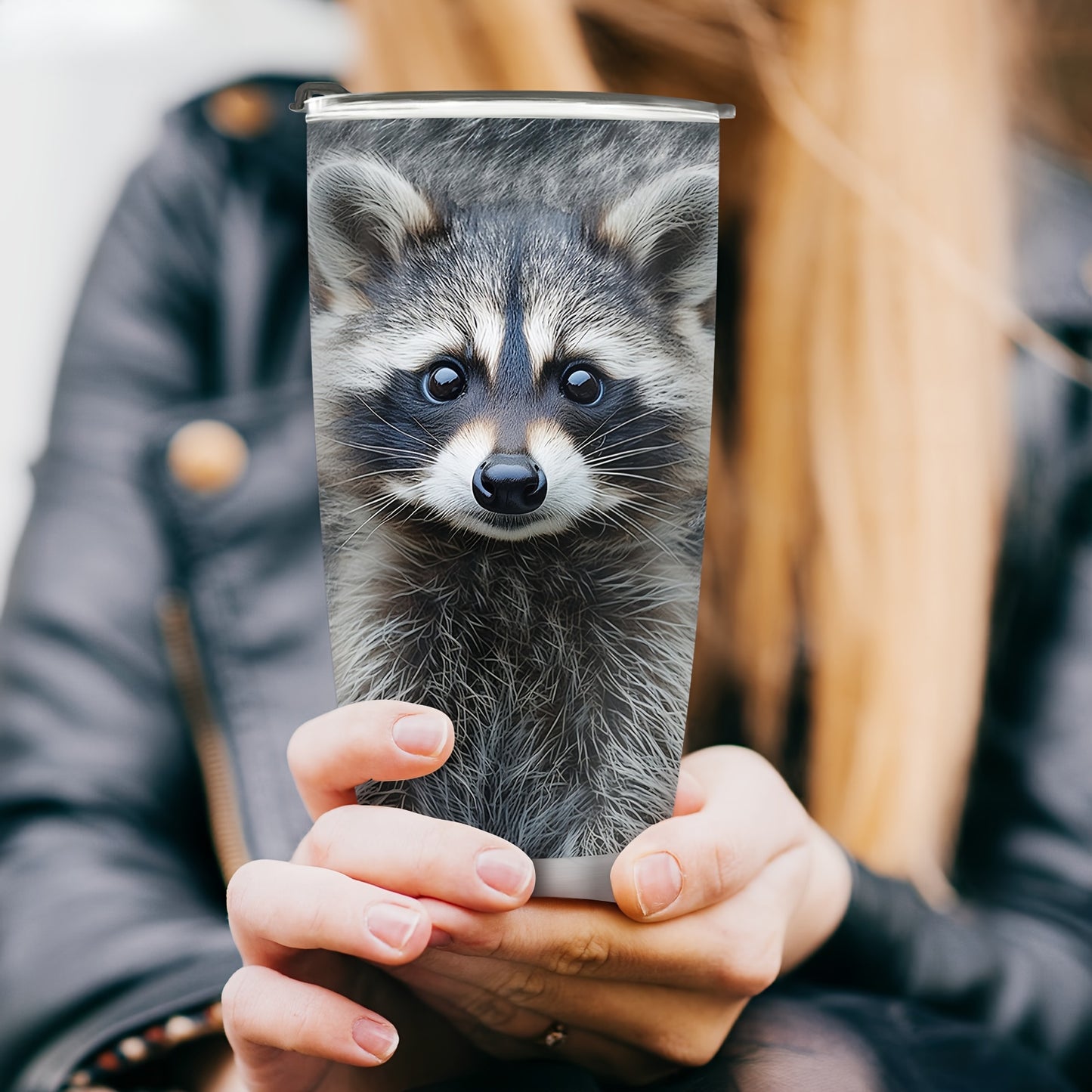 Raccoon Tumbler Gift - 20oz Vacuum Insulated Stainless Steel Cup with Cute Realistic Raccoon Design, Leak-Proof Travel Mug for Coffee & Water, Perfect for Christmas, Valentine's Day
