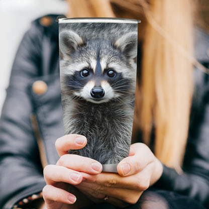 Raccoon Tumbler Gift - 20oz Vacuum Insulated Stainless Steel Cup with Cute Realistic Raccoon Design, Leak-Proof Travel Mug for Coffee & Water, Perfect for Christmas, Valentine's Day
