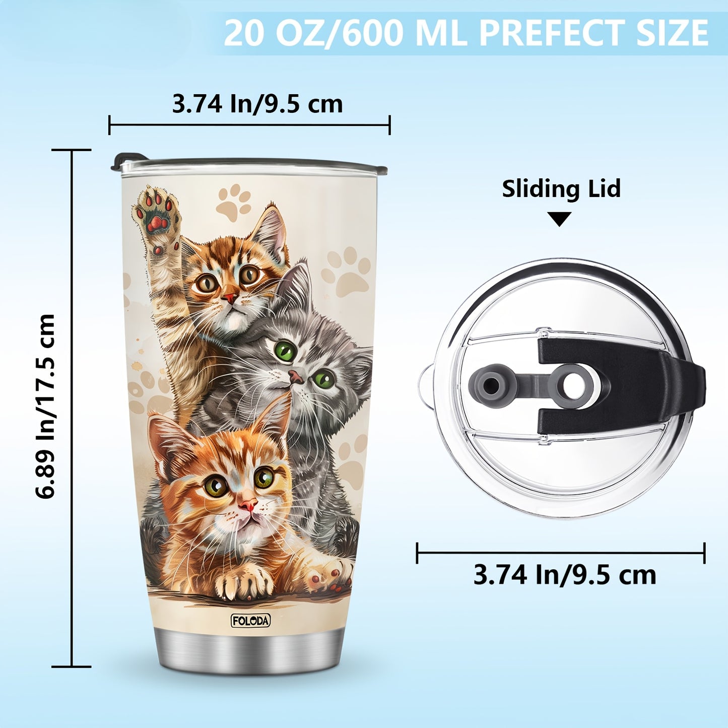 Cat Lover's Tumbler 20oz - Cute Pet Design Insulated Coffee Mug | Unique Gift for Women & Pet Owners, Perfect for Travel & Car