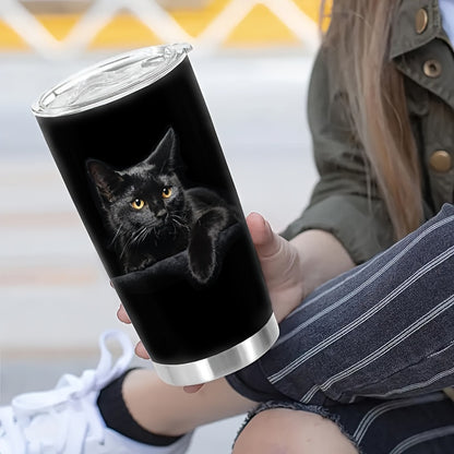 Elegant Black Cat Tumbler - 20oz Double-Walled Insulated Stainless Steel Travel Mug with Lid - Purrfect Gift for Cat Lovers & Enthusiasts
