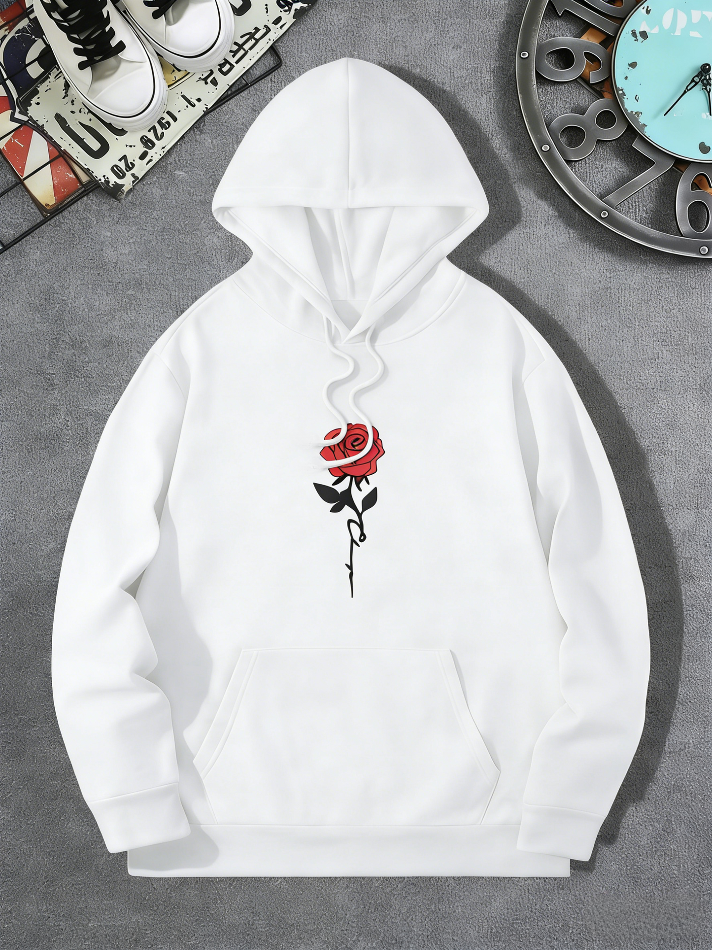 Roses with Edge Hoodie - Men‘s Bold Botanical Graphic for Fall & Winter, Cold Weather Armor in a Statement Pullover