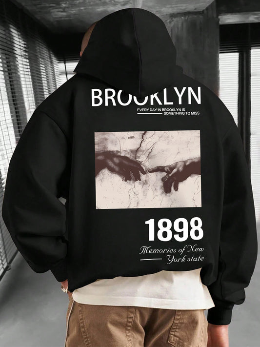 Men's Bold Letter Hoodie - Oversized Graphic Print Pullover with Kangaroo Pocket | Minimalist Streetwear Essential