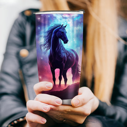 Galactic Steed Tumbler - 20oz Vibrant Cosmic Horse Design, Insulated Stainless Steel Travel Mug, Leakproof Lid, Magical Gift for Horse Lovers, Women, Girls