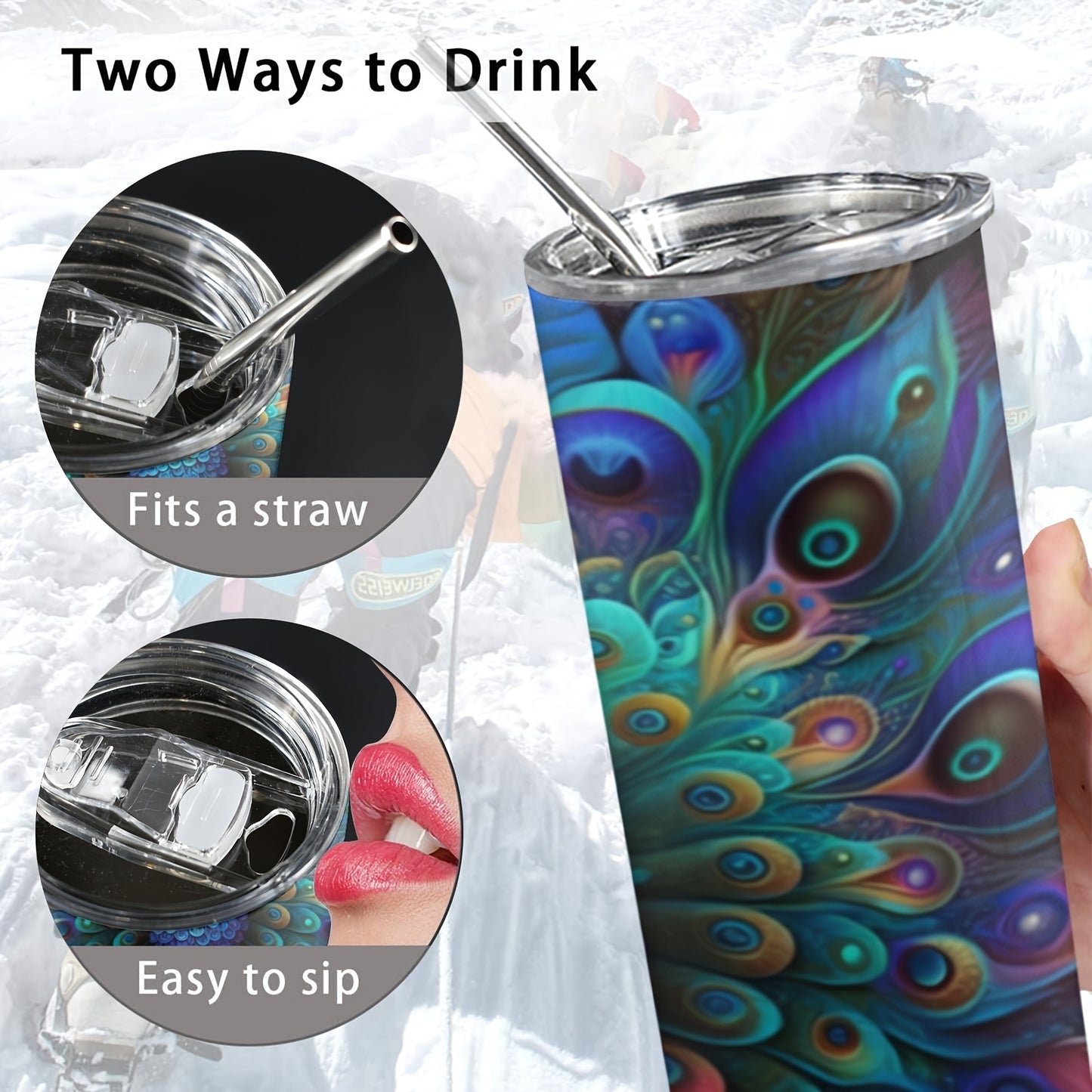 Neon Peacock Tumbler 20oz - Insulated Stainless Steel Cup with Straw & Lid | Vibrant Gift for Women, Girls, Birthday & Festivals, Hand Wash Only