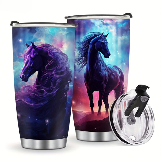 Galactic Steed Tumbler - 20oz Vibrant Cosmic Horse Design, Insulated Stainless Steel Travel Mug, Leakproof Lid, Magical Gift for Horse Lovers, Women, Girls