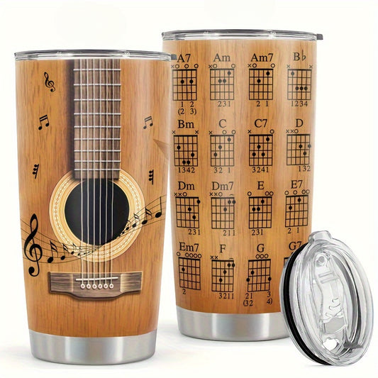 20oz Guitar Tumbler with Lid - Stainless Steel Travel Mug with Guitar Chord Chart Design | Double Wall Vacuum Insulated, Leakproof | Gift for Musicians