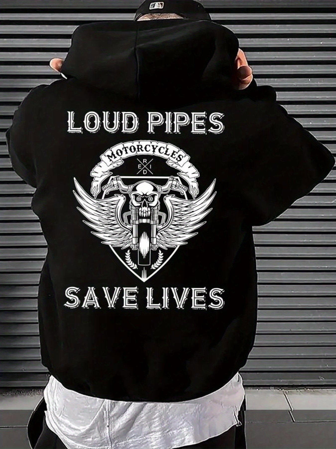 Rider‘s Road Hoodie - Men‘s Heavy Duty 50/50 Cotton Motorcycle Print, Garment-Dyed Black for Rugged Style & Durability