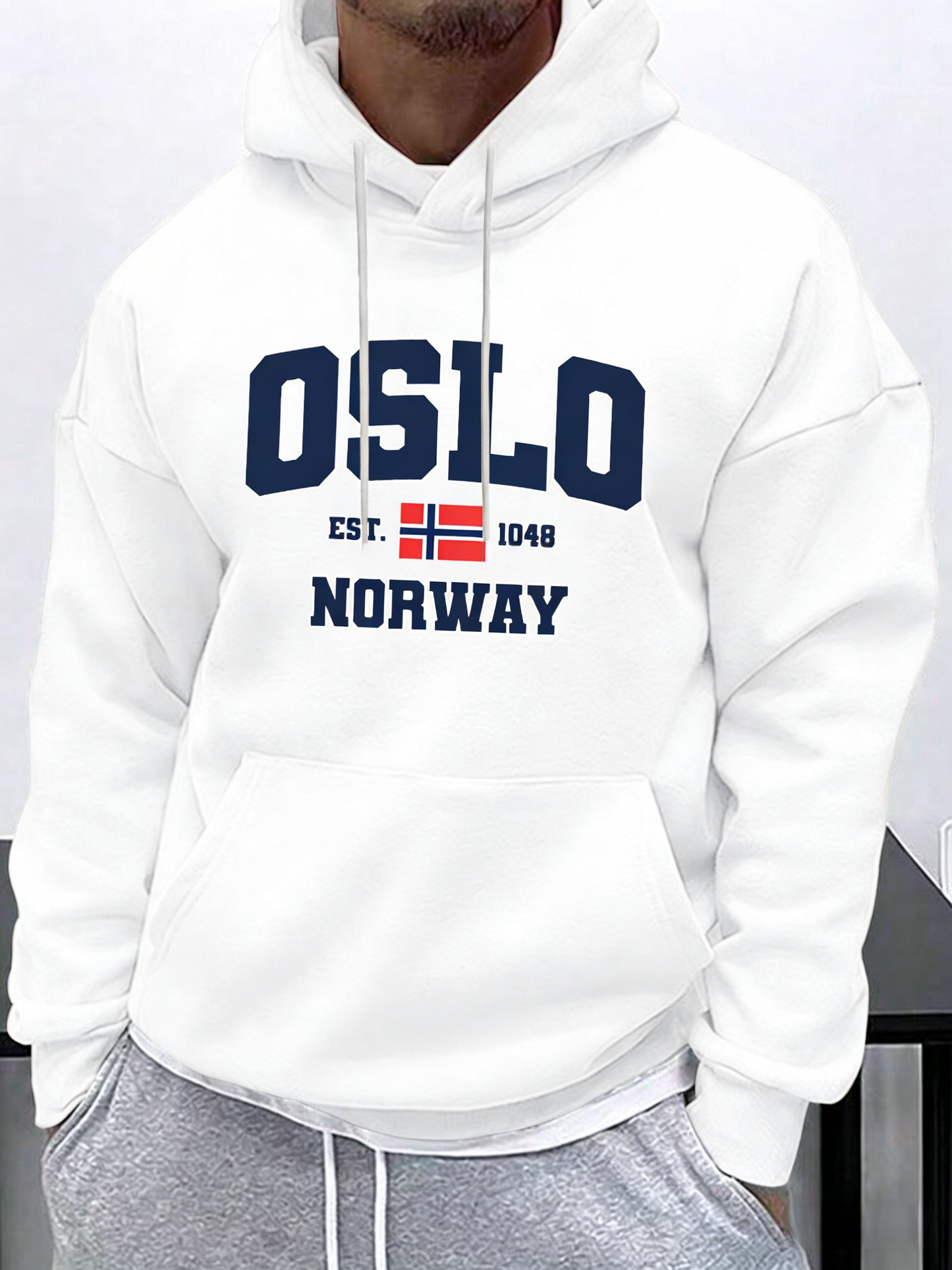 Norwegian Gift for Men - Oslo Flag Hoodie, Adjustable Drawstring & Kangaroo Pocket, Warm Casual Pullover | City Pride & Travel Souvenir Sweatshirt
