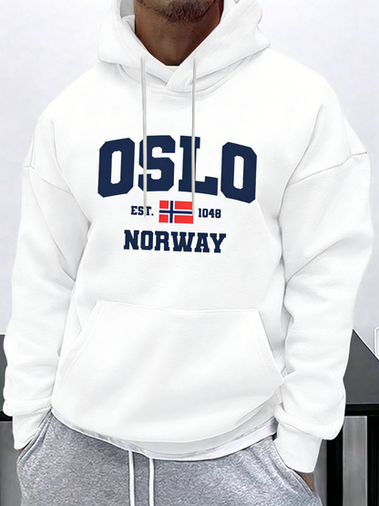 Norwegian Gift for Men - Oslo Flag Hoodie, Adjustable Drawstring & Kangaroo Pocket, Warm Casual Pullover | City Pride & Travel Souvenir Sweatshirt