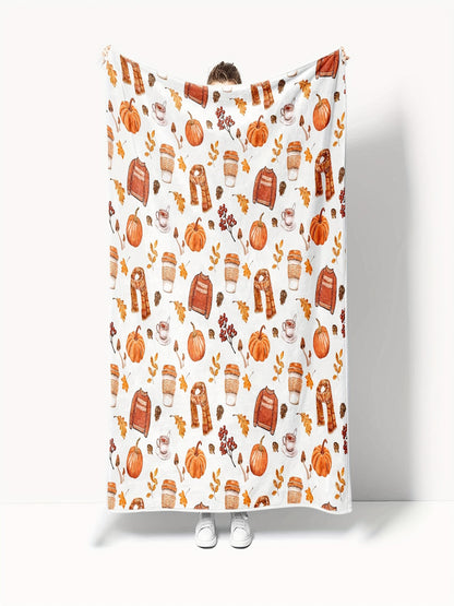 Pumpkin Spice Flannel Throw - Snuggly Soft & Lightweight, Warm All-Season Blanket in Autumn Colors, Cozy Washable Gift