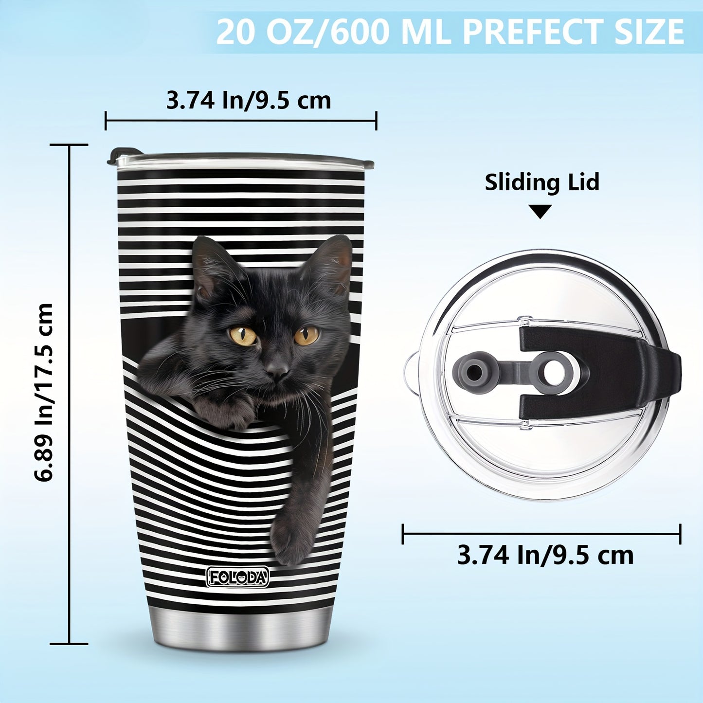 Fun Cat Tumbler Gift Set - 20oz Stainless Steel Insulated Cup - Perfect Christmas, Birthday, Mother‘s Day Gift for Animal Lovers & Girls