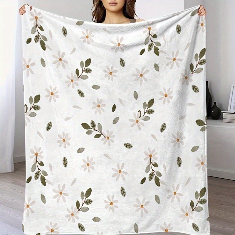 Chrysanthemum Print Flannel Throw Blanket - Fall Winter Cozy Blanket, Soft & Warm for Couch, Bed, Office, Seasonal Home Decor & Thoughtful Gift Idea