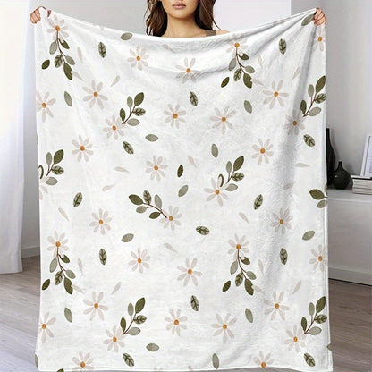Chrysanthemum Print Flannel Throw Blanket - Fall Winter Cozy Blanket, Soft & Warm for Couch, Bed, Office, Seasonal Home Decor & Thoughtful Gift Idea