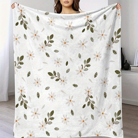 Chrysanthemum Print Flannel Throw Blanket - Fall Winter Cozy Blanket, Soft & Warm for Couch, Bed, Office, Seasonal Home Decor & Thoughtful Gift Idea