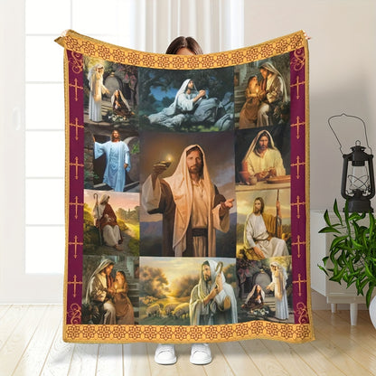 Christian Faith Flannel Blanket - Inspirational & Durable Polyester Throw, Tear-Resistant & Machine Washable, All-Season for Church, Camping, Prayer
