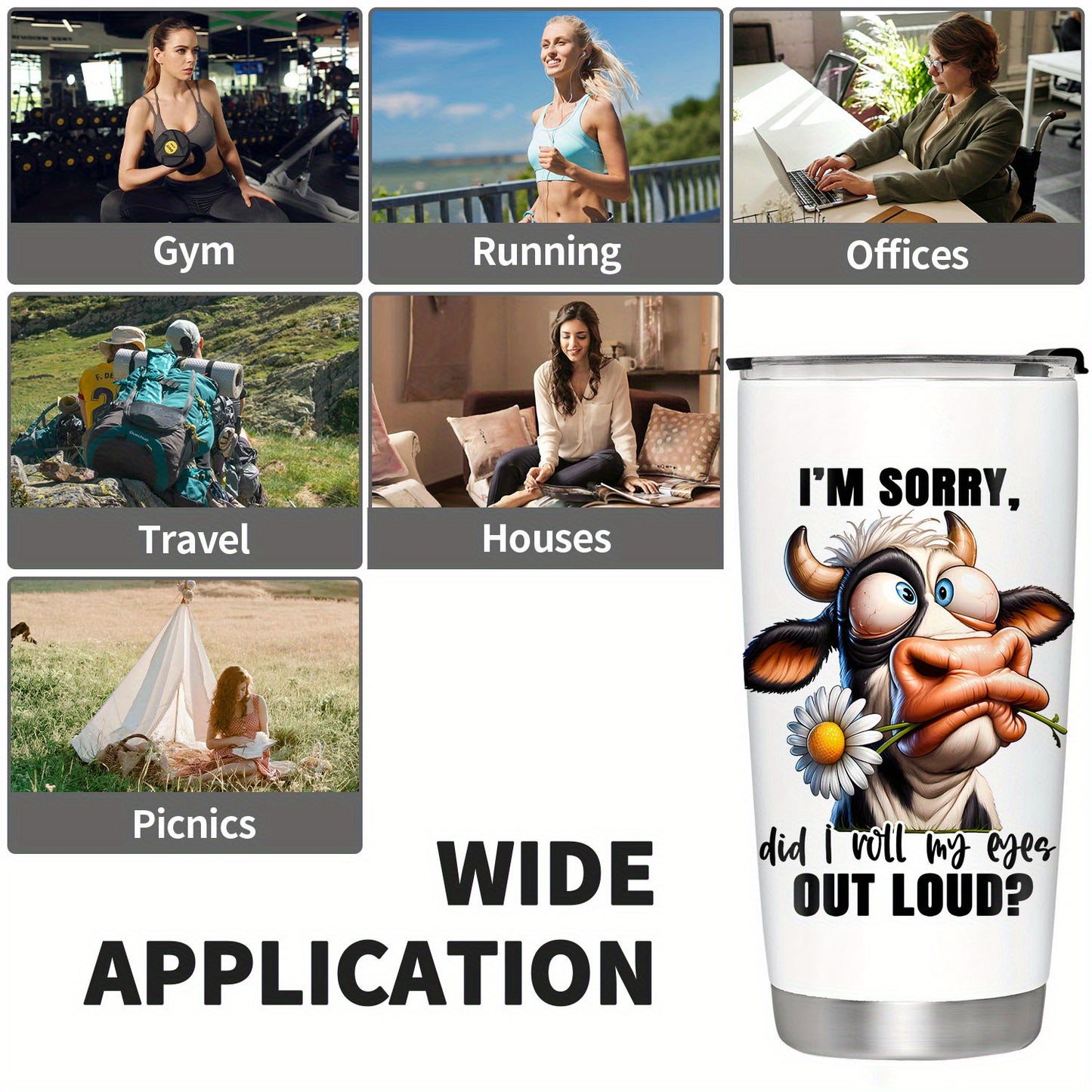 20oz Cow Print Stainless Steel Tumbler - Insulated Leakproof Travel Mug for Coffee & Tea | Unique Gift for Cow Lovers, Farm Enthusiasts & Dairy Farmers | Cute Farmhouse Aesthetic