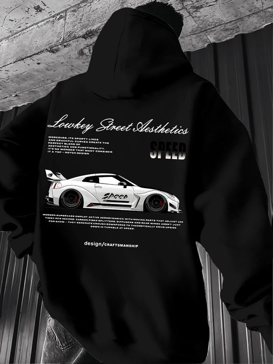 Men's JDM Racing Hoodie - Fashion Streetwear Trendy Pullover Sweatshirt for Car Enthusiasts, Regular Fit Casual Top