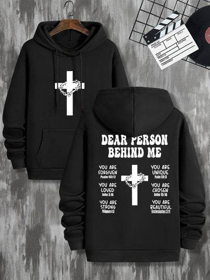 Men's Cross & Letter Graphic Hoodie - Gothic & Band Inspired Pullover | Edgy Spring Autumn Streetwear with Kangaroo Pocket