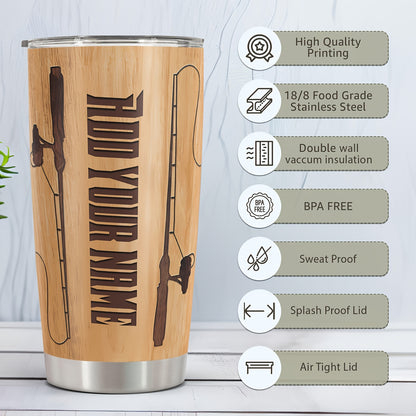 Personalized Funny Fishing Tumbler 20oz - Custom Name or Text, "Gone Fishing" Design Stainless Steel Cup, Gift for Dad, Men, Women, Birthday & Christmas